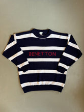 Lade das Bild in den Galerie-Viewer, 1980s Benetton pullover streifen blau
