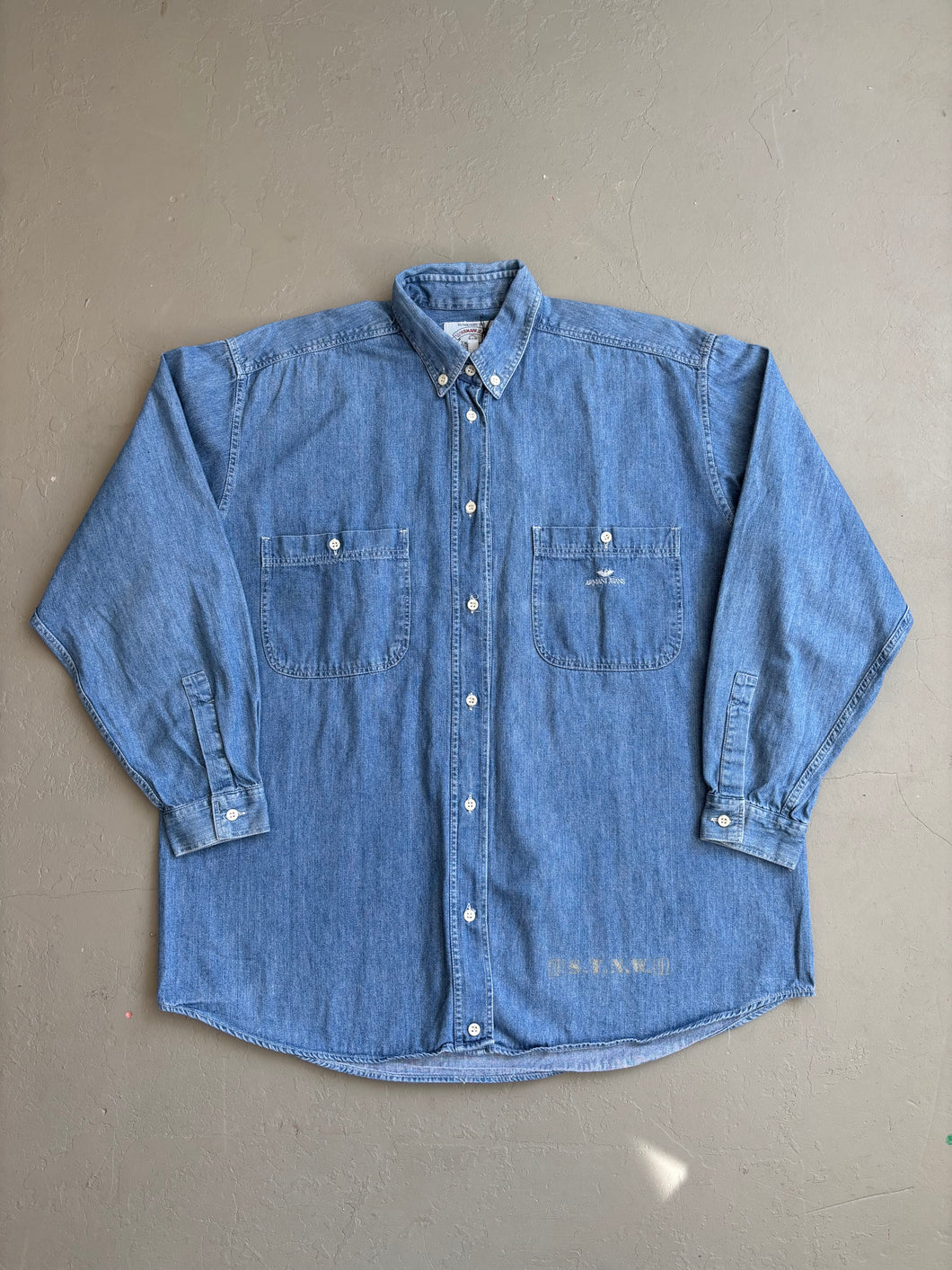 90s ARMANI GESTICKTES DENIMHEMD (L)